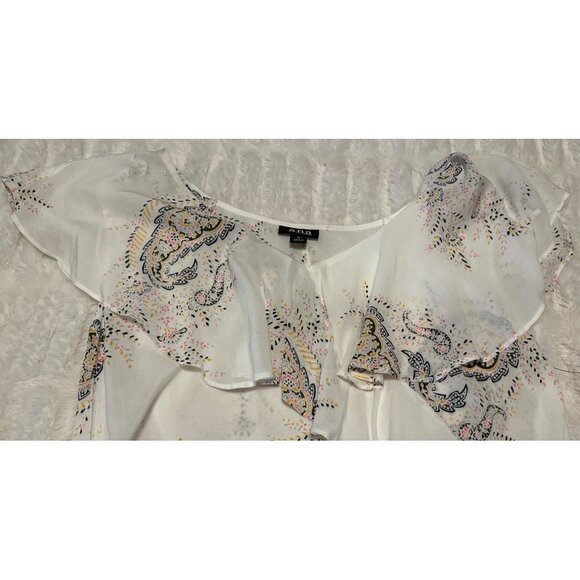a.n.a A New Approach Ruffled White Paisley Blouse 100% Rayon Women's Size Medium - Picture 15 of 15